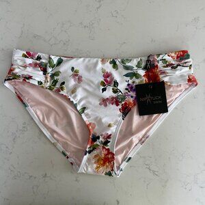 Nip Tuck Swim Floral Nylon Blend Bikini Bottoms w Side Ruching Detail Sz 10 NWT